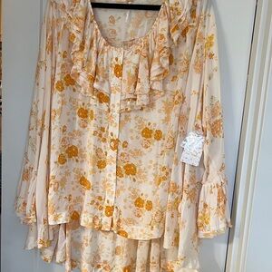 Floral Ruffle Blouse and Skirt Set